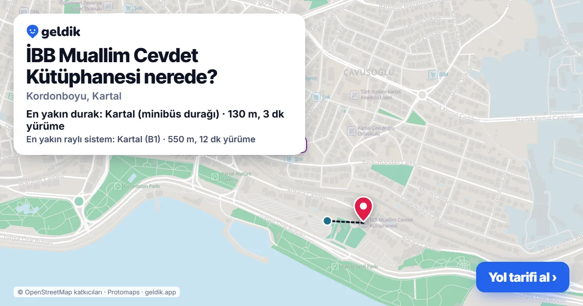 İBB Muallim Cevdet Kütüphanesi nerede: haritada konumu ve en yakın duraklar, yürüme süreleriyle