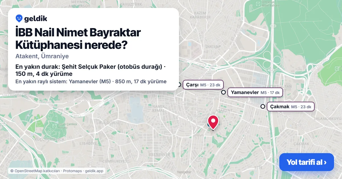 İBB Nail Nimet Bayraktar Kütüphanesi nerede: haritada konumu ve en yakın duraklar, yürüme süreleriyle