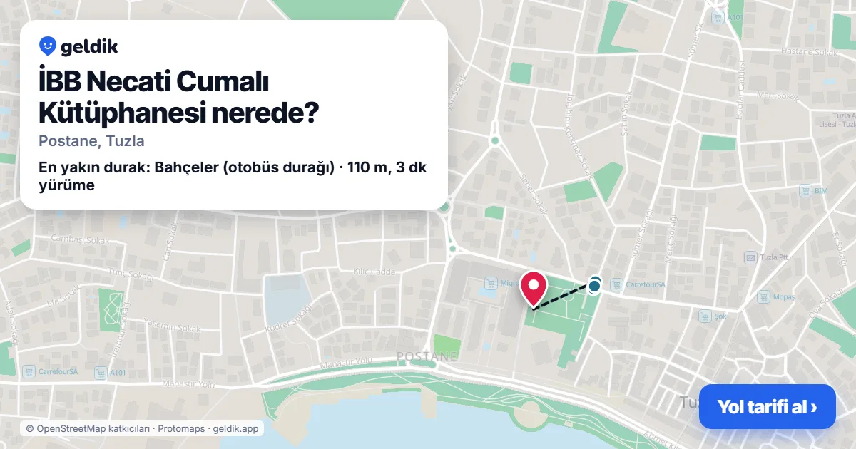 İBB Necati Cumalı Kütüphanesi nerede: haritada konumu ve en yakın duraklar, yürüme süreleriyle