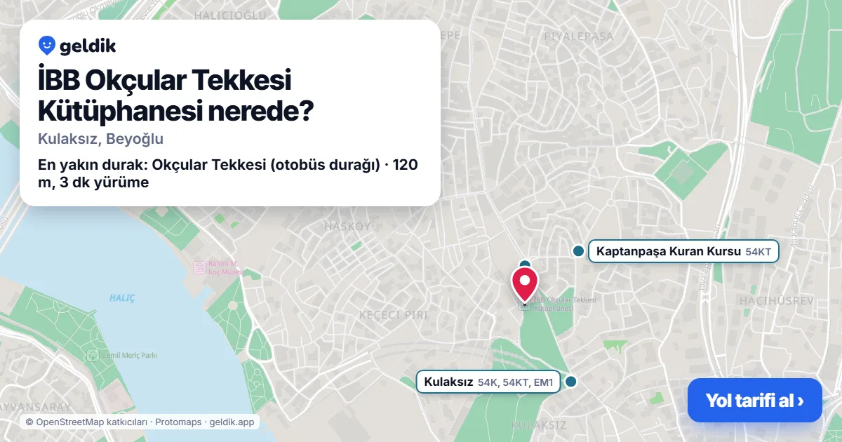 Where is İBB Okçular Tekkesi Kütüphanesi: map with its location and the nearest stops, with walking times