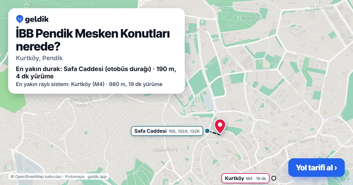 İBB Pendik Mesken Konutları nerede: haritada konumu ve en yakın duraklar, yürüme süreleriyle
