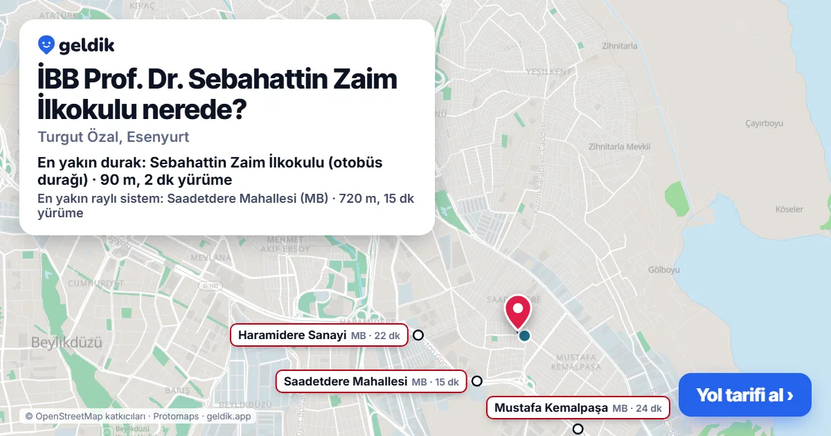 İBB Prof. Dr. Sebahattin Zaim İlkokulu nerede: haritada konumu ve en yakın duraklar, yürüme süreleriyle