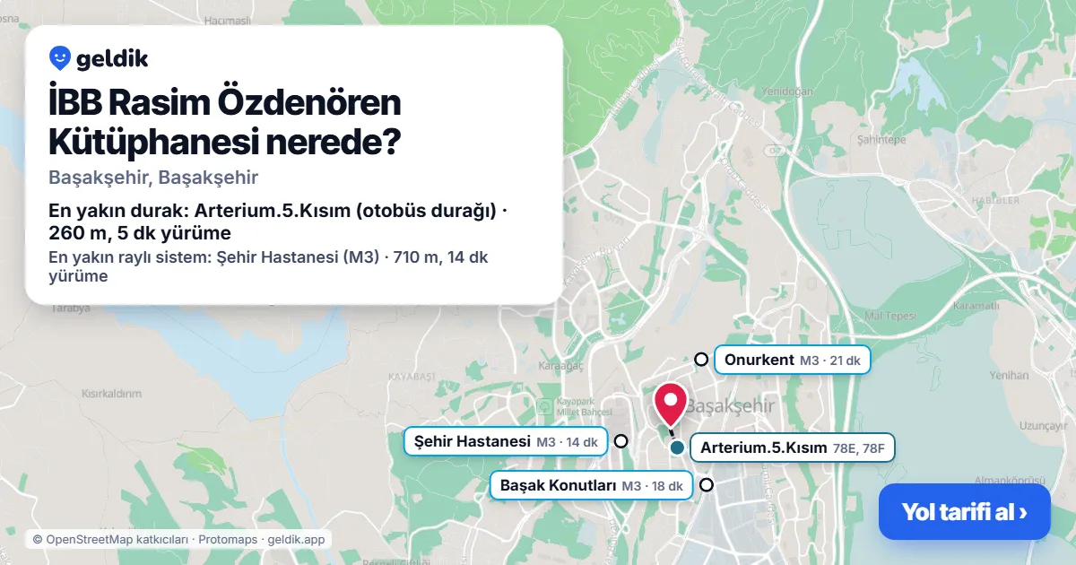 Where is İBB Rasim Özdenören Kütüphanesi: map with its location and the nearest stops, with walking times