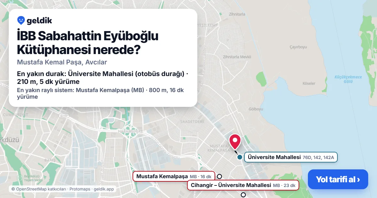 Where is İBB Sabahattin Eyüboğlu Kütüphanesi: map with its location and the nearest stops, with walking times