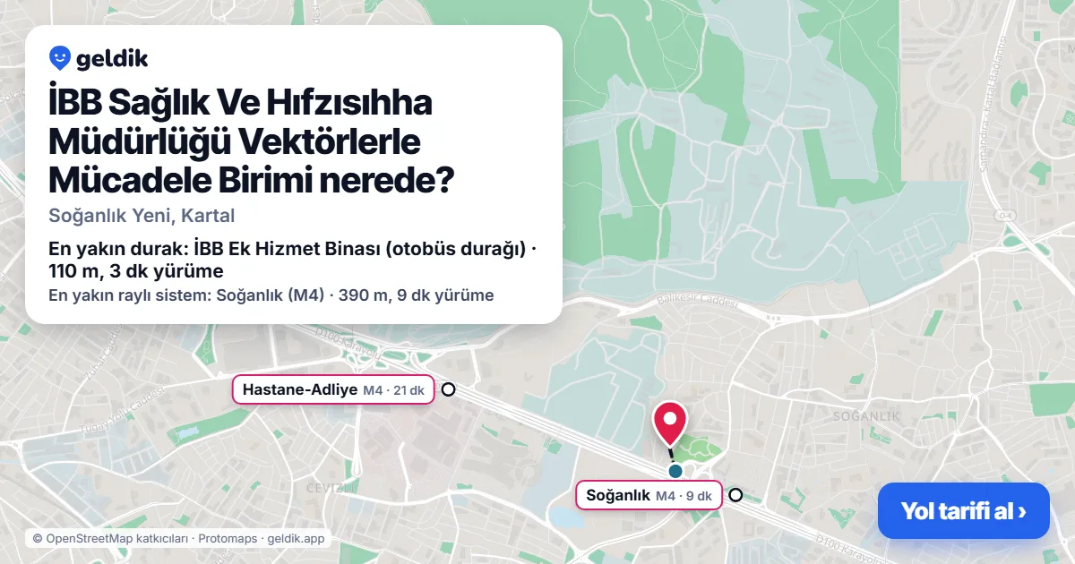 İBB Sağlık Ve Hıfzısıhha Müdürlüğü Vektörlerle Mücadele Birimi nerede: haritada konumu ve en yakın duraklar, yürüme süreleriyle