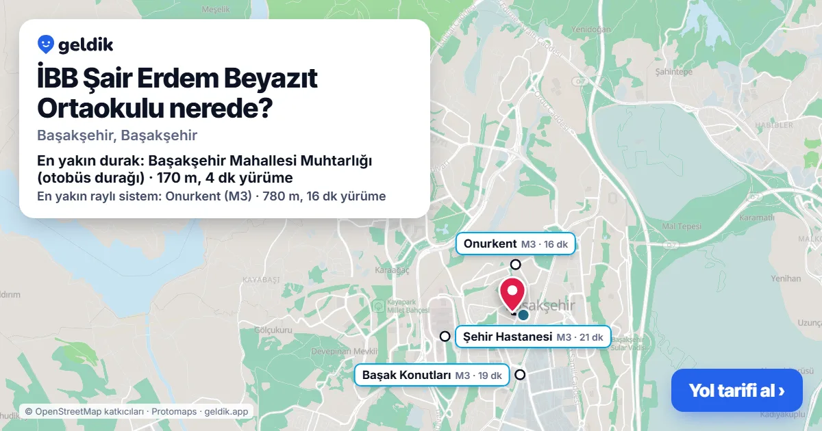 Where is İBB Şair Erdem Beyazıt Ortaokulu: map with its location and the nearest stops, with walking times