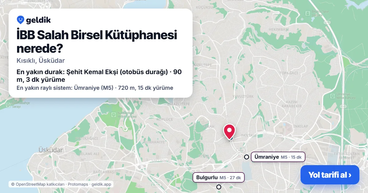 İBB Salah Birsel Kütüphanesi nerede: haritada konumu ve en yakın duraklar, yürüme süreleriyle