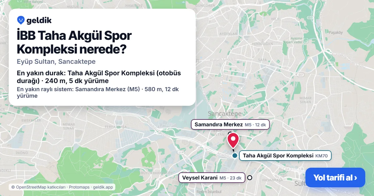 İBB Taha Akgül Spor Kompleksi nerede: haritada konumu ve en yakın duraklar, yürüme süreleriyle