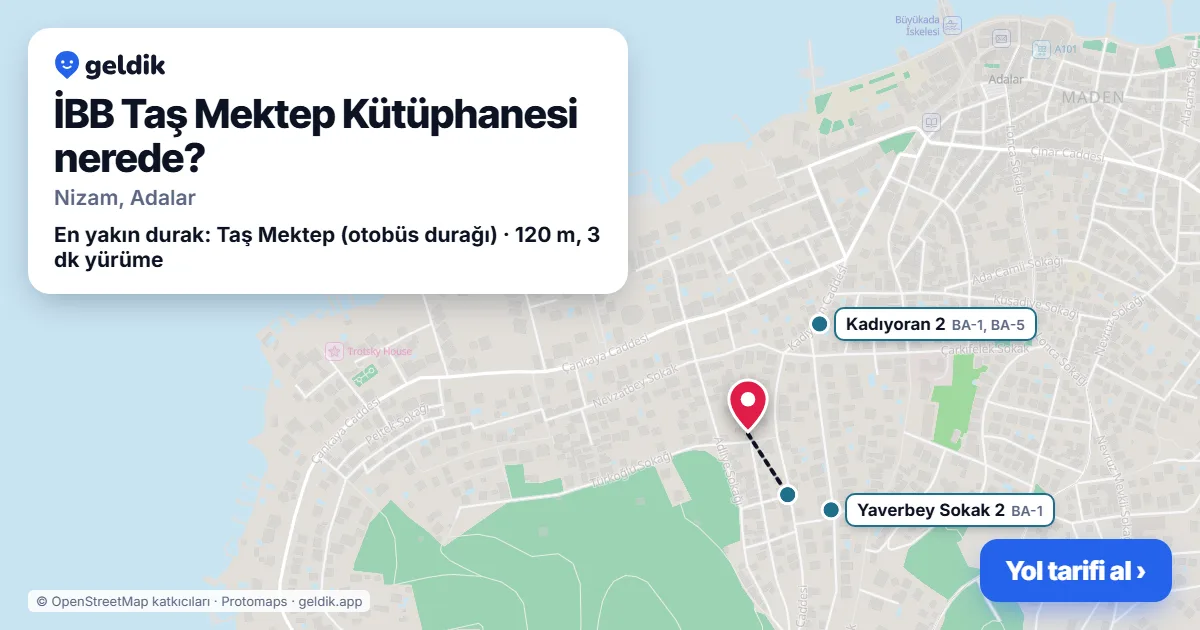 İBB Taş Mektep Kütüphanesi nerede: haritada konumu ve en yakın duraklar, yürüme süreleriyle