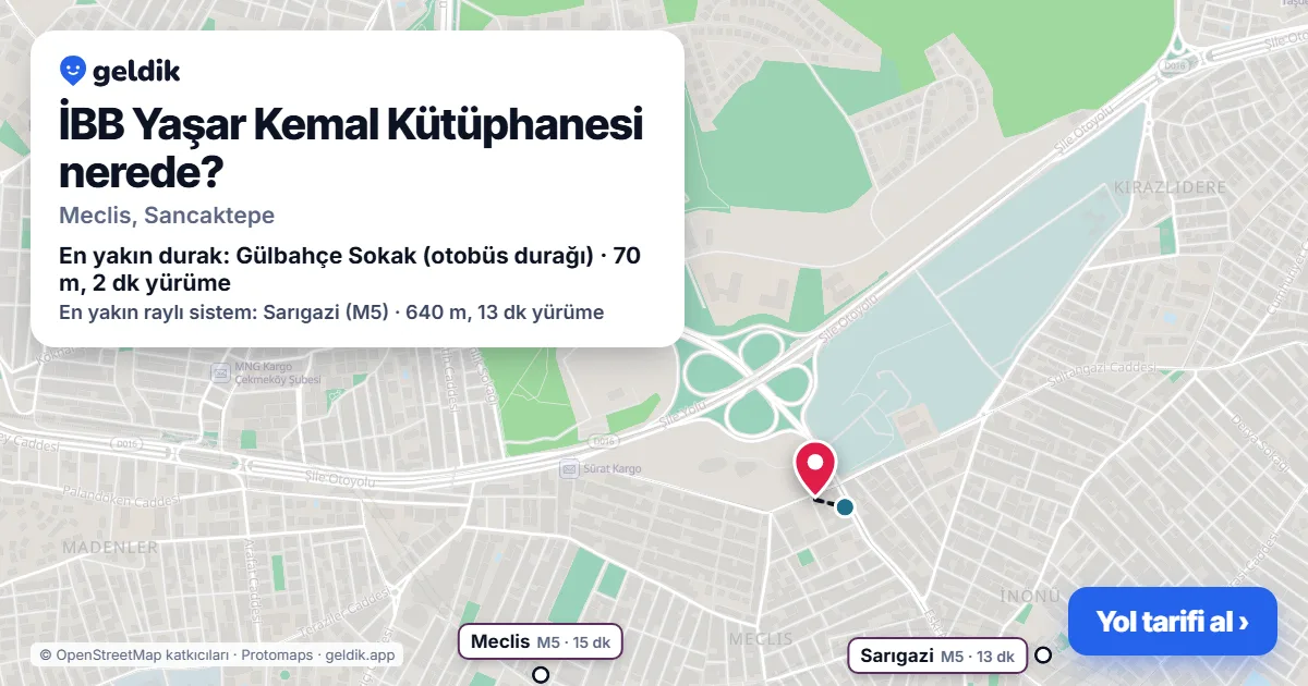 İBB Yaşar Kemal Kütüphanesi nerede: haritada konumu ve en yakın duraklar, yürüme süreleriyle