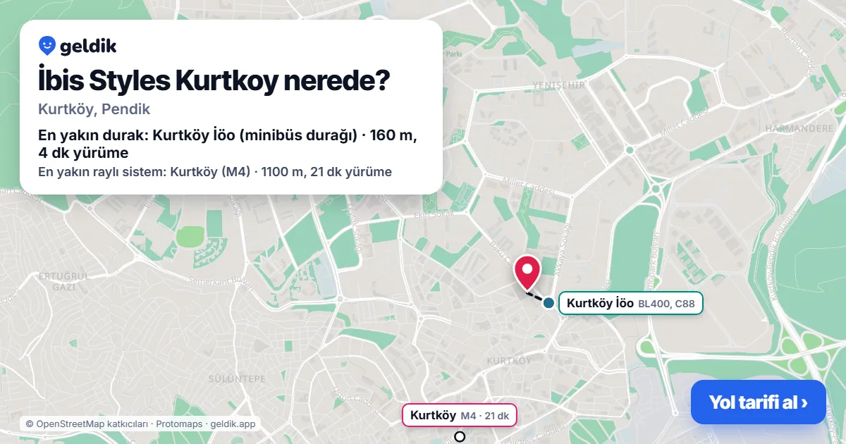 İbis Styles Kurtkoy nerede: haritada konumu ve en yakın duraklar, yürüme süreleriyle