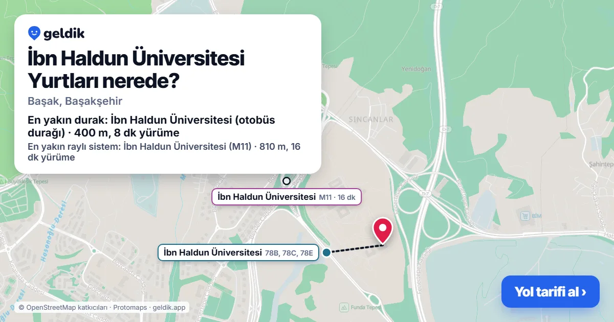 İbn Haldun Üniversitesi Yurtları nerede: haritada konumu ve en yakın duraklar, yürüme süreleriyle