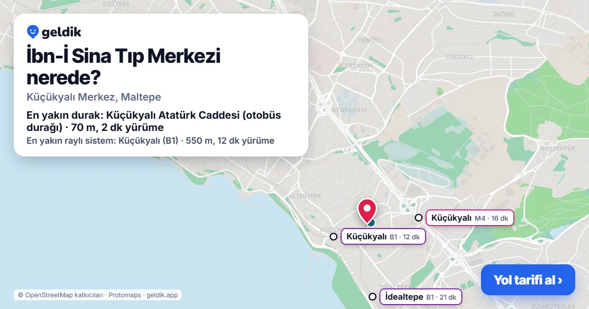 Where is İbn-İ Sina Tıp Merkezi: map with its location and the nearest stops, with walking times