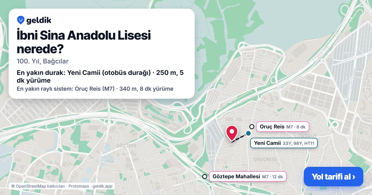 Where is İbni Sina Anadolu Lisesi: map with its location and the nearest stops, with walking times