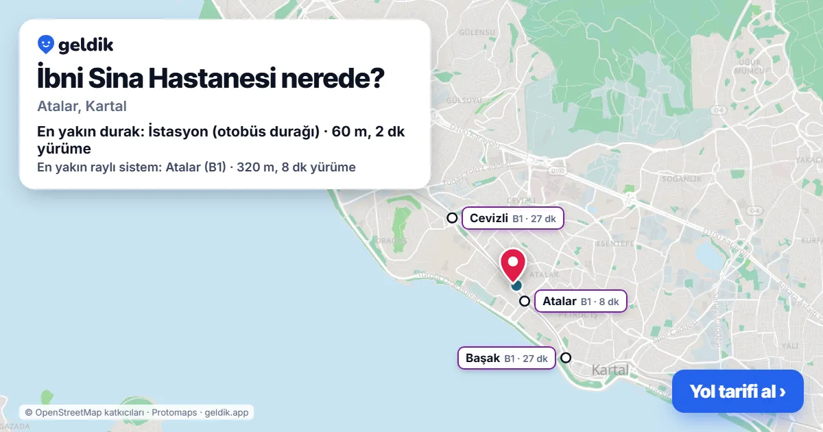 İbni Sina Hastanesi nerede: haritada konumu ve en yakın duraklar, yürüme süreleriyle