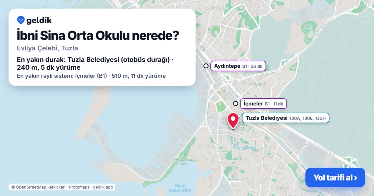 İbni Sina Orta Okulu nerede: haritada konumu ve en yakın duraklar, yürüme süreleriyle