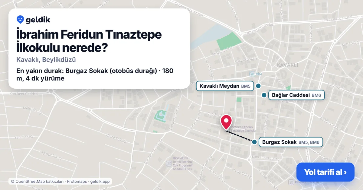 Where is İbrahim Feridun Tınaztepe İlkokulu: map with its location and the nearest stops, with walking times