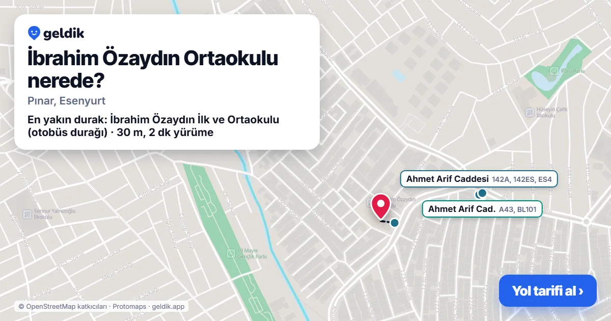 Where is İbrahim Özaydın Ortaokulu: map with its location and the nearest stops, with walking times
