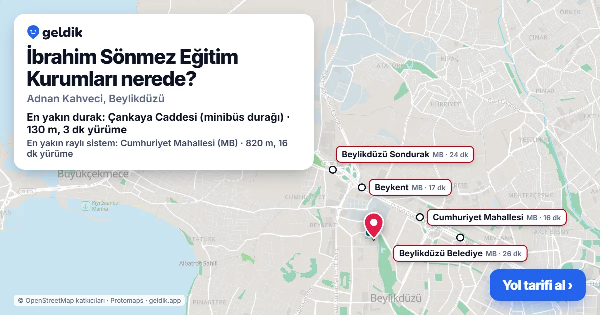 Where is İbrahim Sönmez Eğitim Kurumları: map with its location and the nearest stops, with walking times