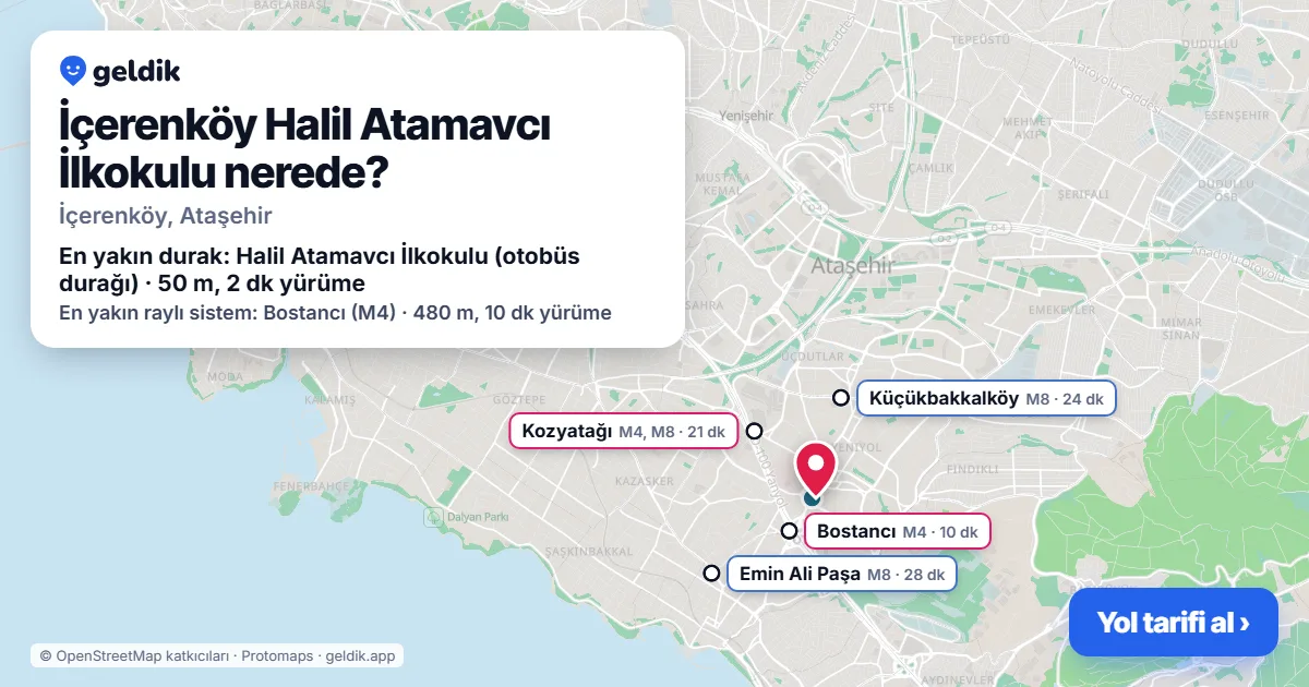 İçerenköy Halil Atamavcı İlkokulu nerede: haritada konumu ve en yakın duraklar, yürüme süreleriyle
