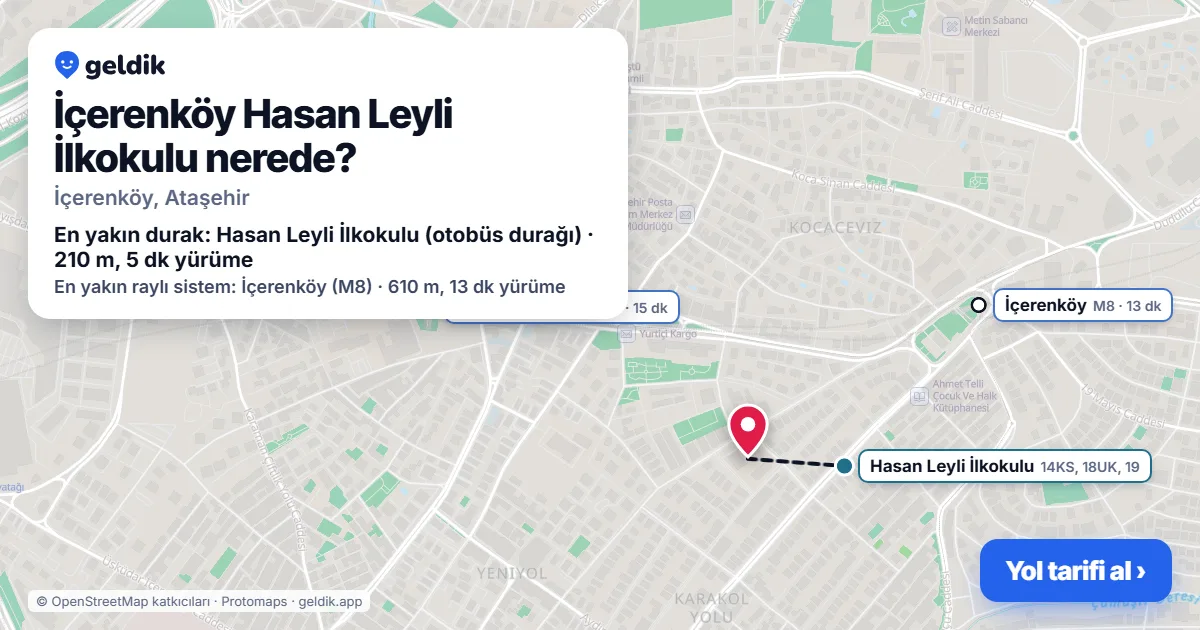 İçerenköy Hasan Leyli İlkokulu nerede: haritada konumu ve en yakın duraklar, yürüme süreleriyle