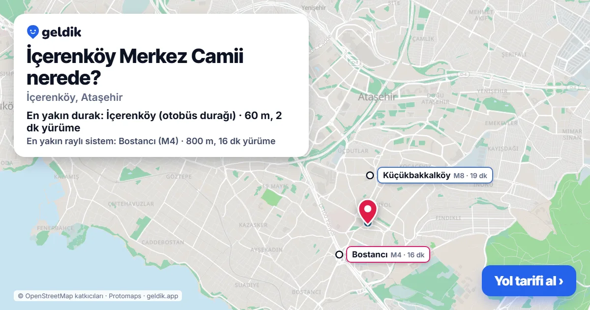 Where is İçerenköy Merkez Camii: map with its location and the nearest stops, with walking times