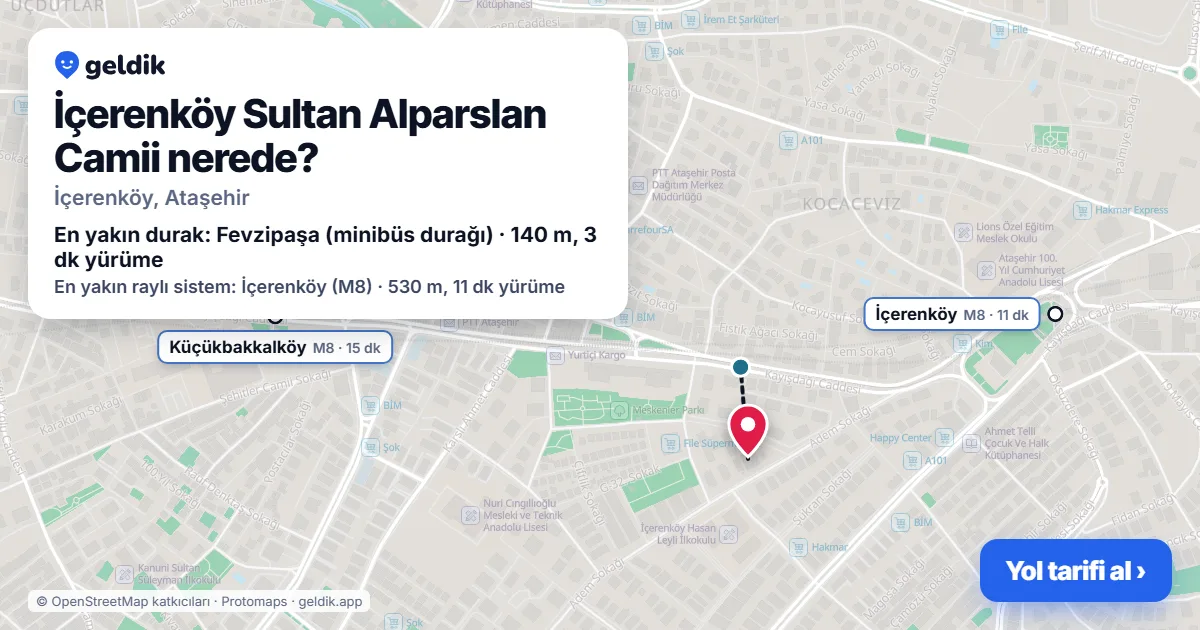 Where is İçerenköy Sultan Alparslan Camii: map with its location and the nearest stops, with walking times