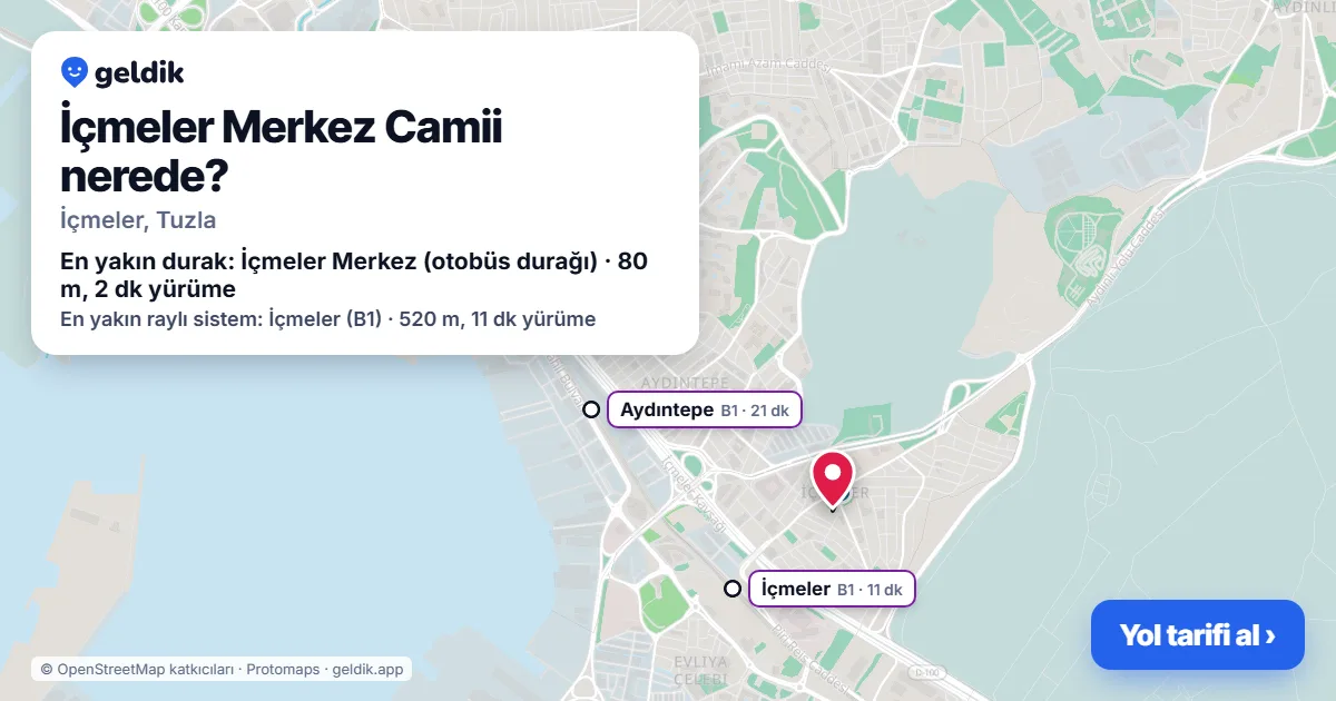Where is İçmeler Merkez Camii: map with its location and the nearest stops, with walking times