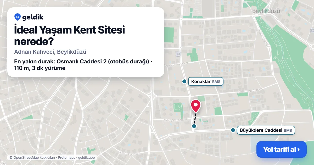 İdeal Yaşam Kent Sitesi nerede: haritada konumu ve en yakın duraklar, yürüme süreleriyle