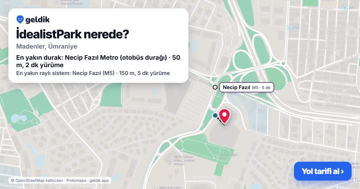 İdealistPark nerede: haritada konumu ve en yakın duraklar, yürüme süreleriyle
