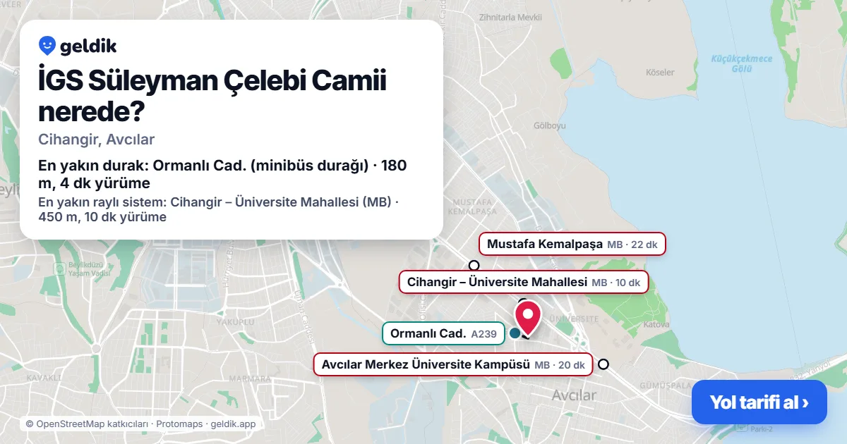 İGS Süleyman Çelebi Camii nerede: haritada konumu ve en yakın duraklar, yürüme süreleriyle