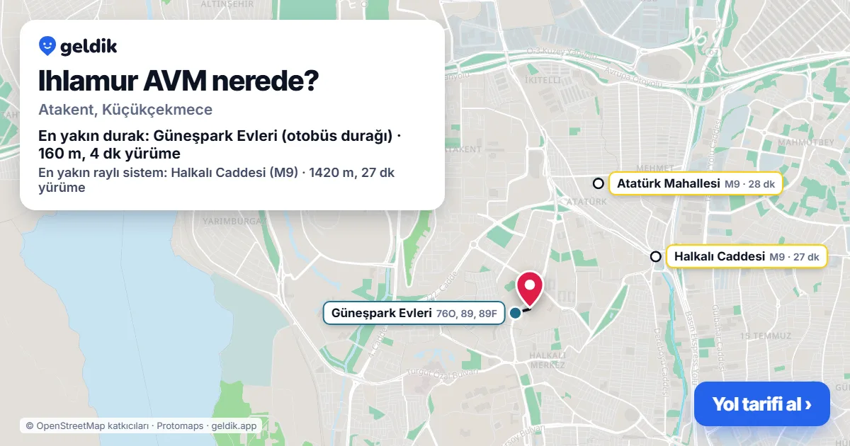 Where is Ihlamur AVM: map with its location and the nearest stops, with walking times