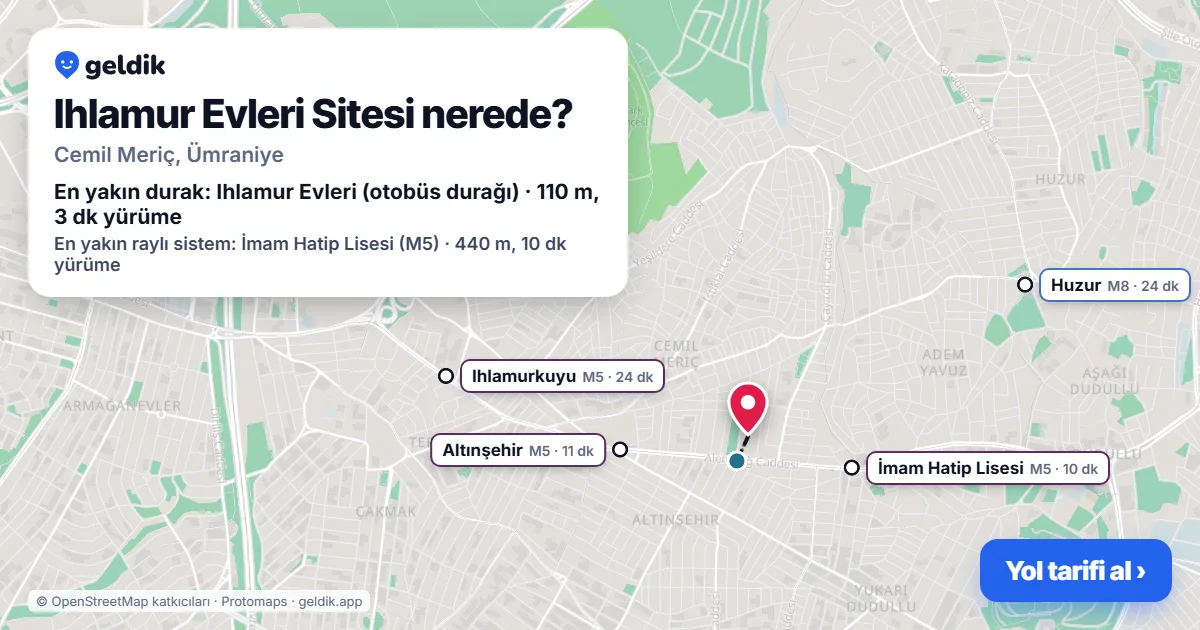 Where is Ihlamur Evleri Sitesi: map with its location and the nearest stops, with walking times