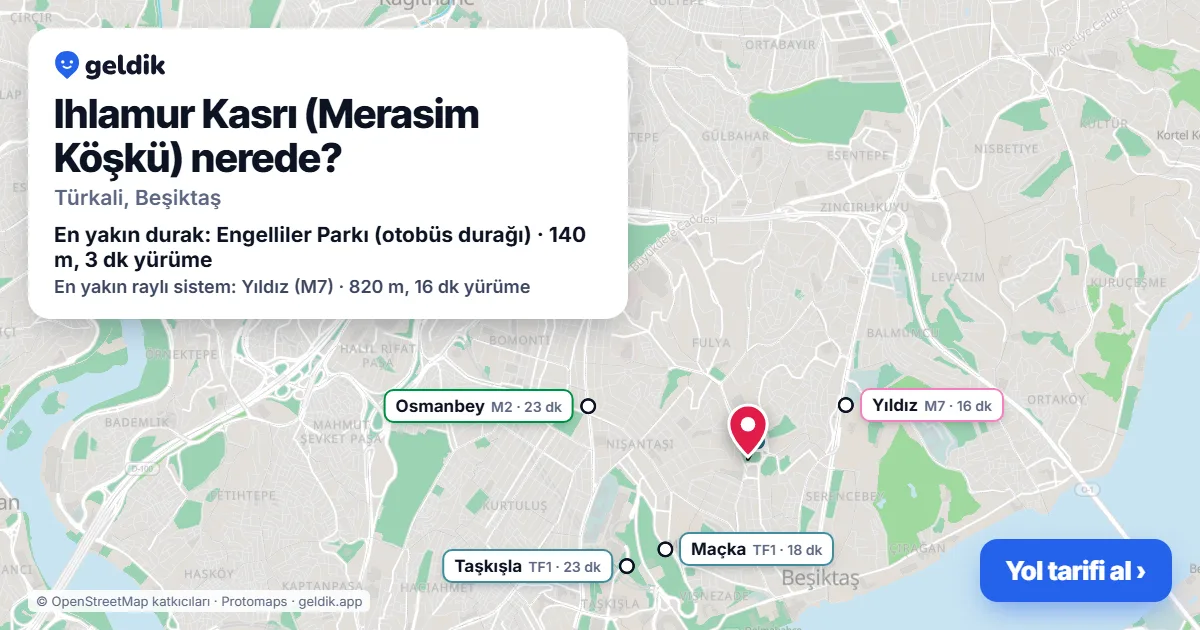 Where is Ihlamur Palace: map with its location and the nearest stops, with walking times