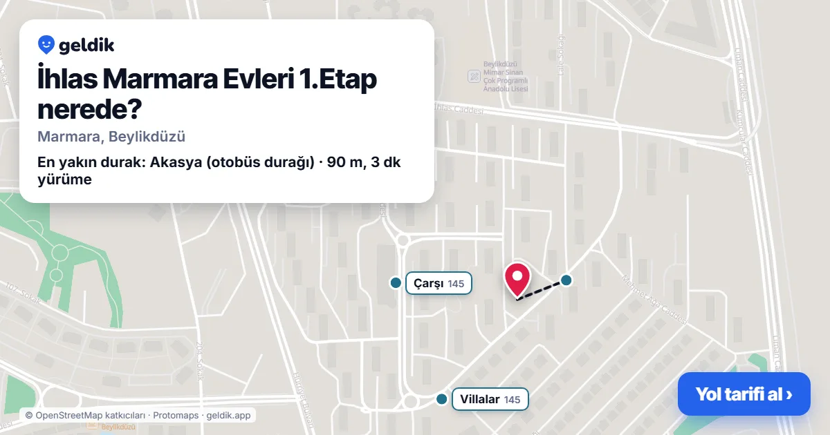 İhlas Marmara Evleri 1.Etap nerede: haritada konumu ve en yakın duraklar, yürüme süreleriyle