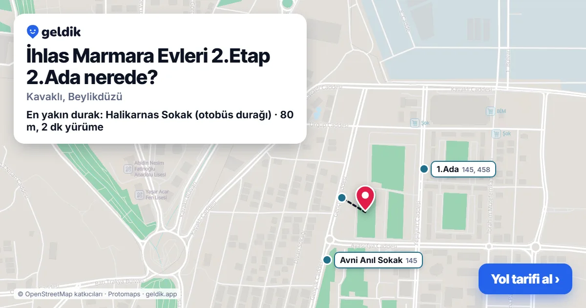 İhlas Marmara Evleri 2.Etap 2.Ada nerede: haritada konumu ve en yakın duraklar, yürüme süreleriyle