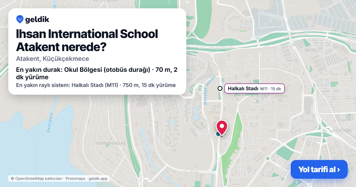 Where is Ihsan International School Atakent: map with its location and the nearest stops, with walking times