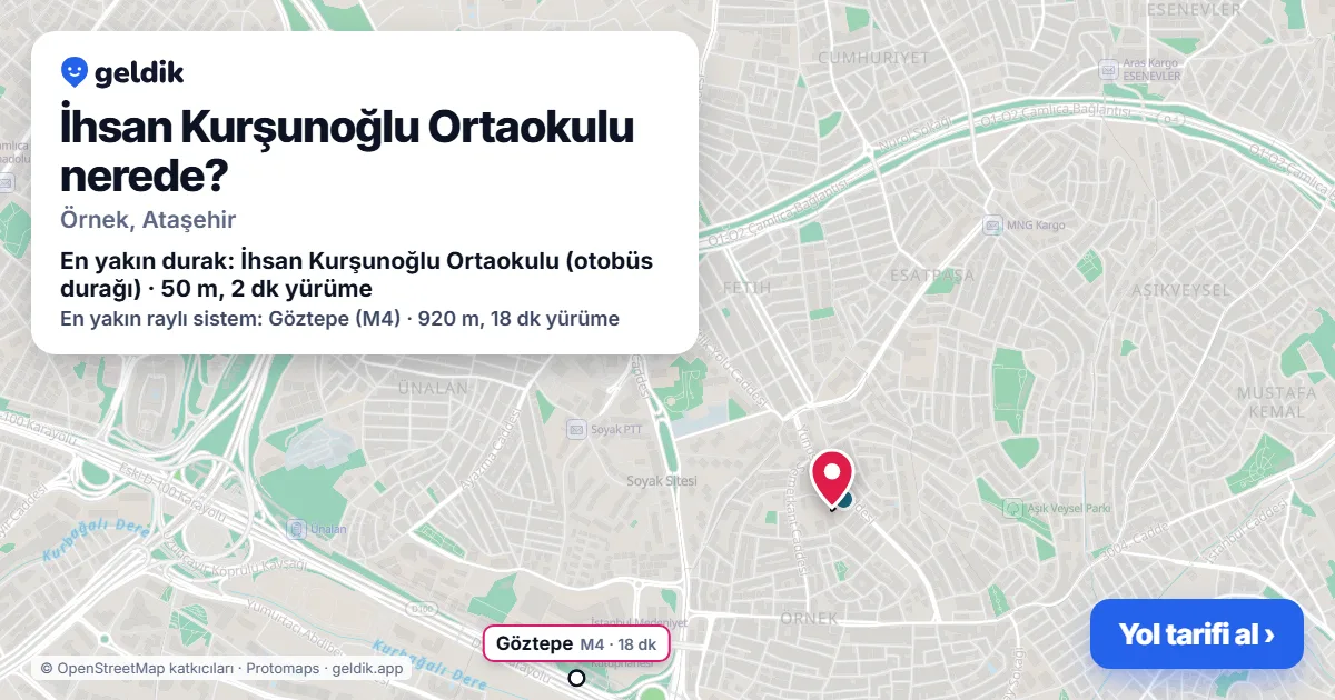 Where is İhsan Kurşunoğlu Ortaokulu: map with its location and the nearest stops, with walking times