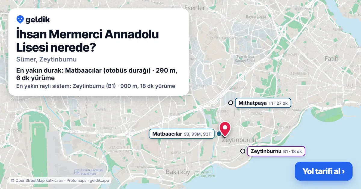İhsan Mermerci Annadolu Lisesi nerede: haritada konumu ve en yakın duraklar, yürüme süreleriyle