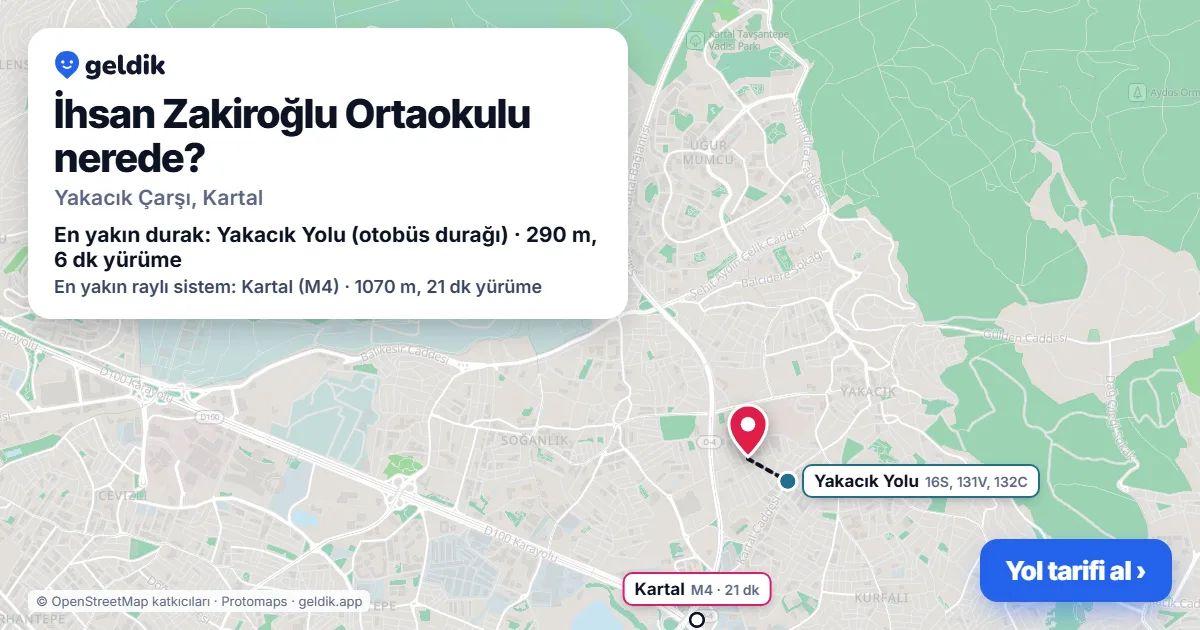 İhsan Zakiroğlu Ortaokulu nerede: haritada konumu ve en yakın duraklar, yürüme süreleriyle