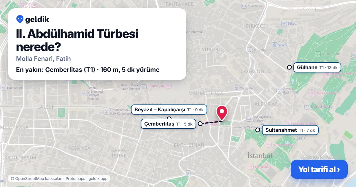 Where is II. Abdülhamid Türbesi: map with its location and the nearest stops, with walking times