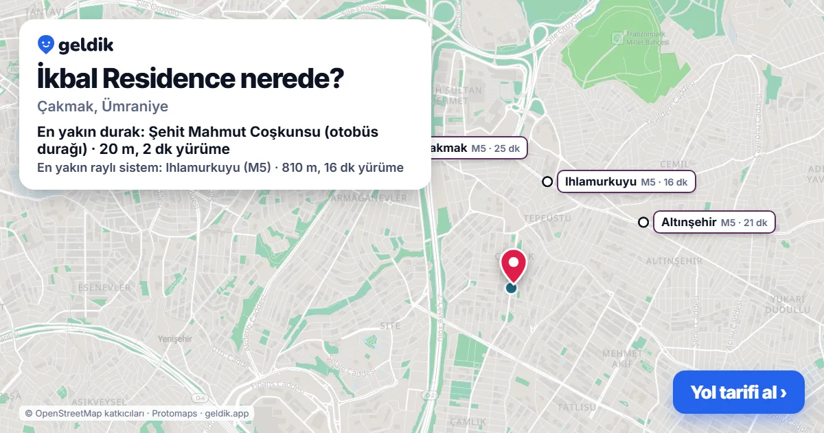 Where is İkbal Residence: map with its location and the nearest stops, with walking times