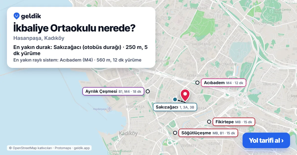 İkbaliye Ortaokulu nerede: haritada konumu ve en yakın duraklar, yürüme süreleriyle