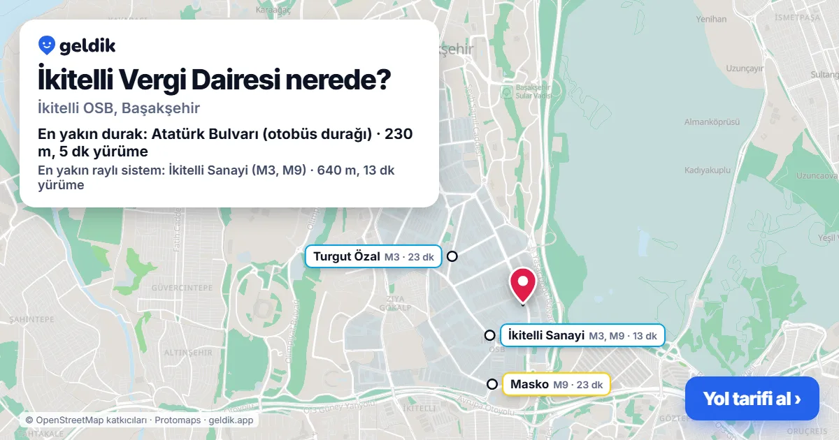 Where is İkitelli Vergi Dairesi: map with its location and the nearest stops, with walking times