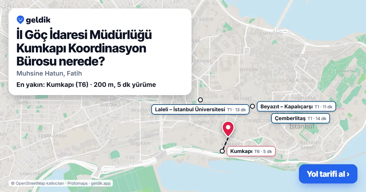 İl Göç İdaresi Müdürlüğü Kumkapı Koordinasyon Bürosu nerede: haritada konumu ve en yakın duraklar, yürüme süreleriyle
