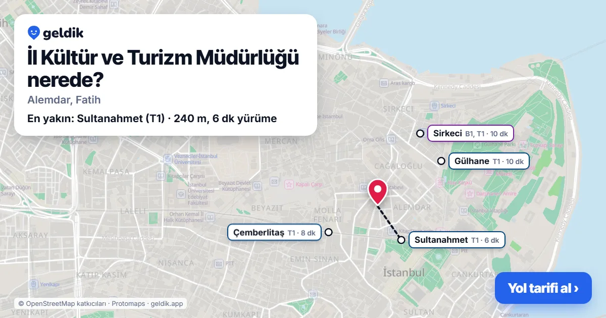 İl Kültür ve Turizm Müdürlüğü nerede: haritada konumu ve en yakın duraklar, yürüme süreleriyle