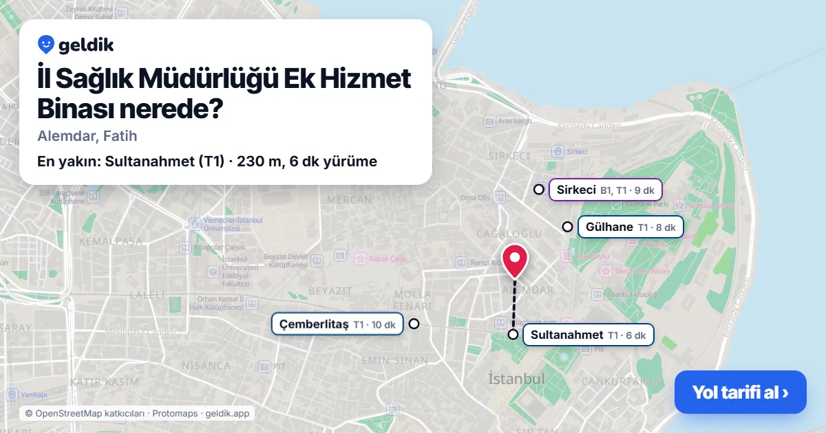 İl Sağlık Müdürlüğü Ek Hizmet Binası nerede: haritada konumu ve en yakın duraklar, yürüme süreleriyle