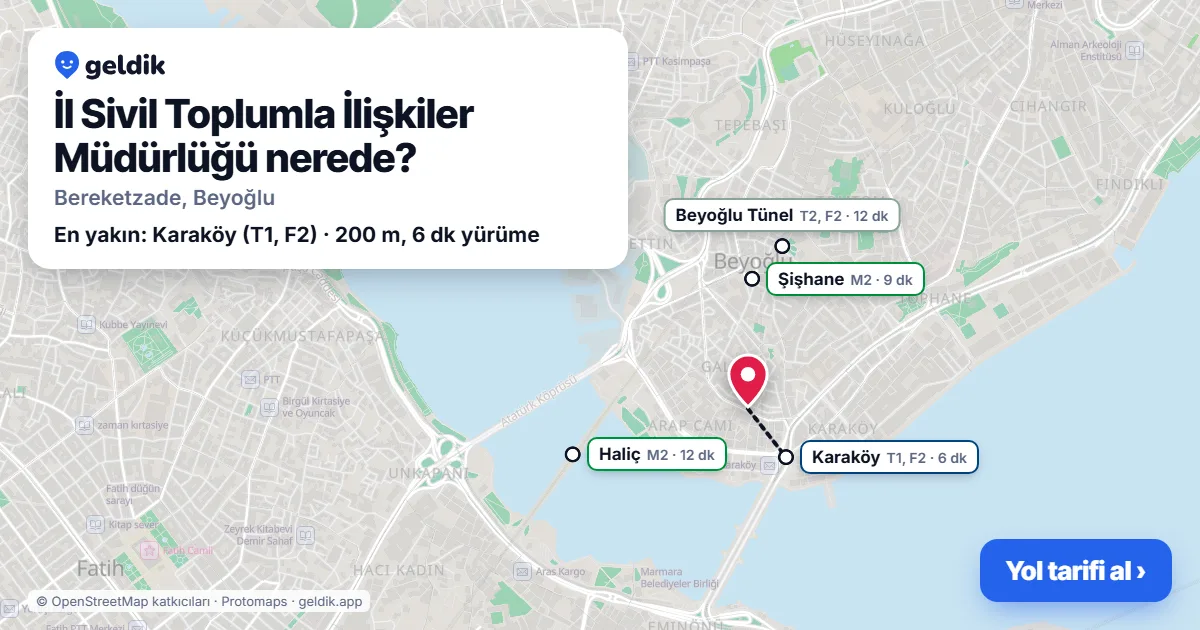 Where is İl Sivil Toplumla İlişkiler Müdürlüğü: map with its location and the nearest stops, with walking times