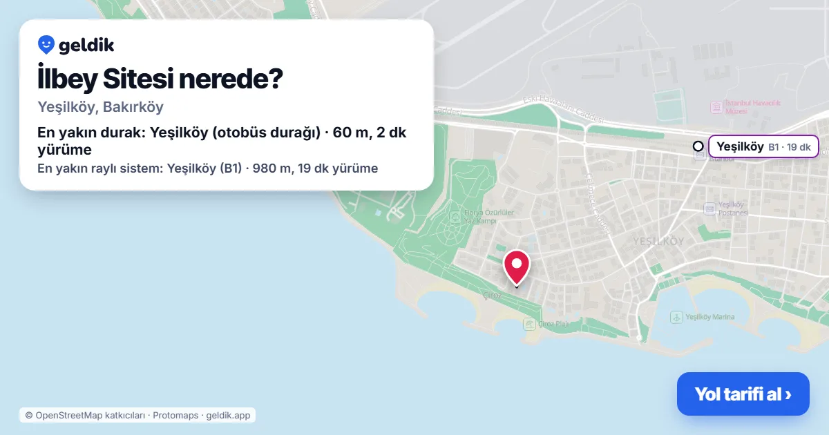 Where is İlbey Sitesi: map with its location and the nearest stops, with walking times