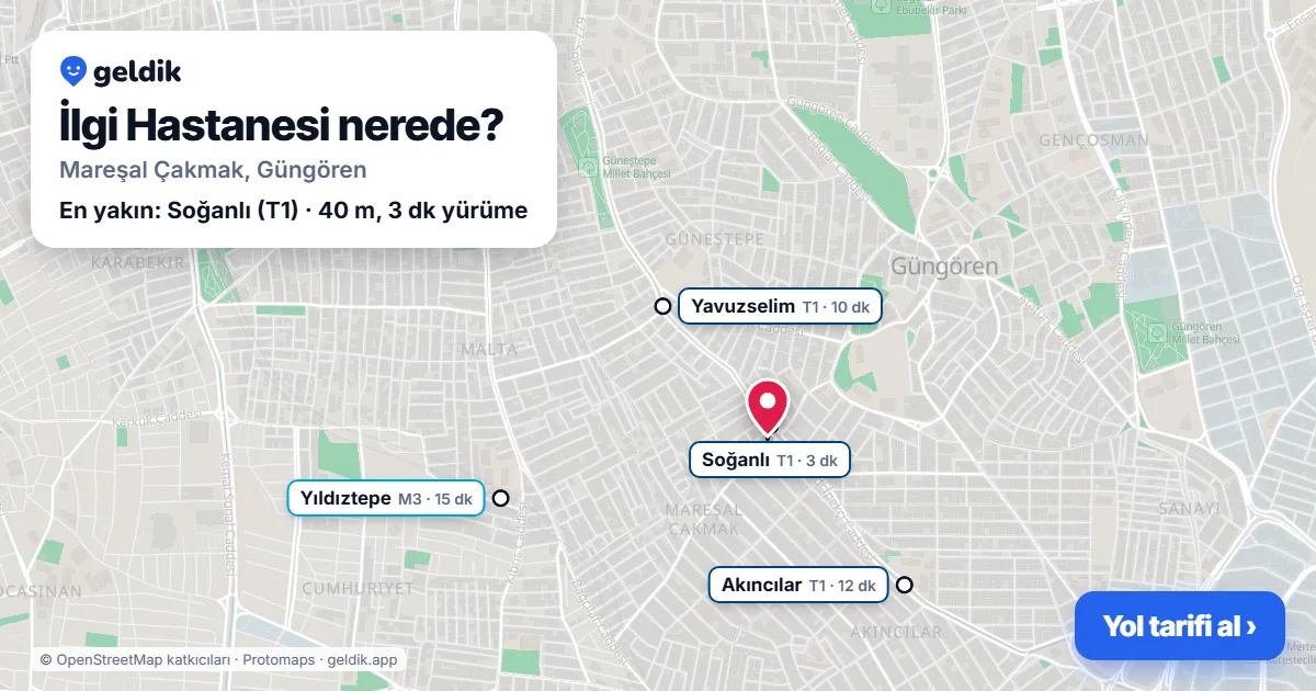 Where is İlgi Hastanesi: map with its location and the nearest stops, with walking times